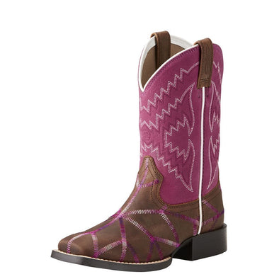 Ariat Kids Twisted Tycoon Western Boot - Distressed Brown/Plum Pink