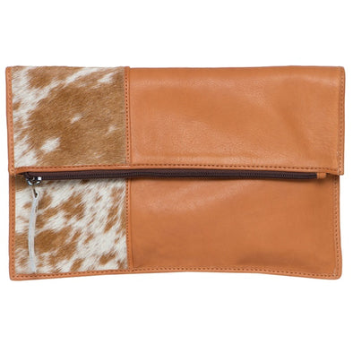 Sofia Jersey Hide and Tan Leather Fold-over Clutch