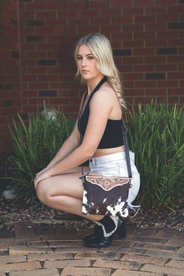 Costa Rica Tooled Leather & Cowhide Clutch