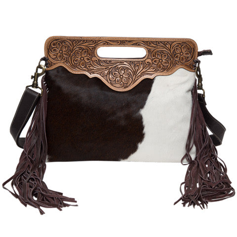 Tooling Leather Cowhide Bag with Fringing