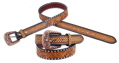 Rafter T Ranch Oiled Sunflower Tooled Belt