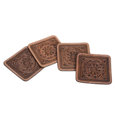 Design Edge Tooled Leather Coster - Set of 4