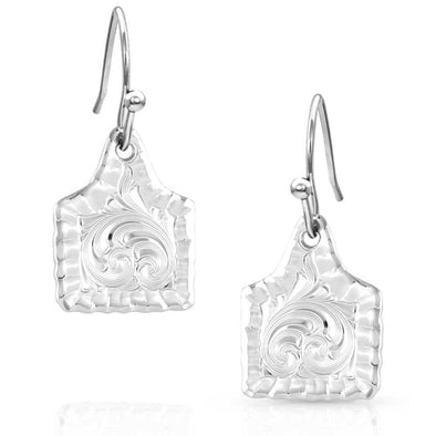 Montana Silversmiths Chiseled Cow Tag Earring