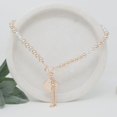 Lillyco Mixed Coin & Tassel Necklace - Silver/Rose Gold