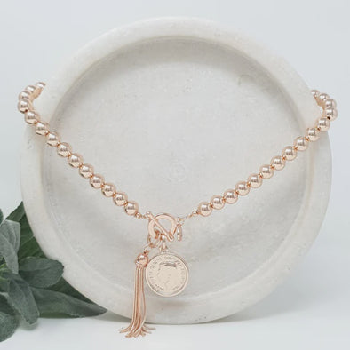 Lillyco Coin & Tassel Necklace - Rose Gold