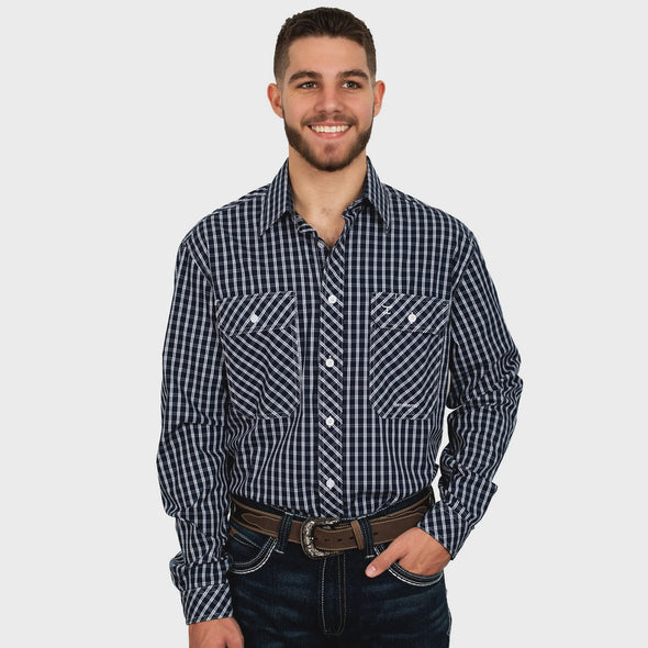 Just Country Austin Full Button L/S Shirt - Navy / White