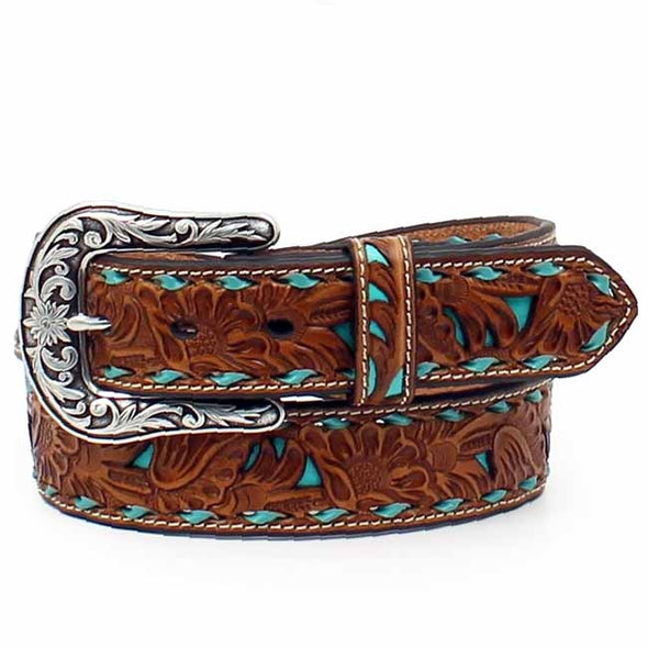 Nocona Ladies Pierced Leather Belt - Turquoise