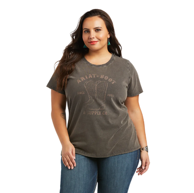 Ariat Ladies REAL Ariat Boot Co. S/S Tee - Charcoal Mineral Wash  - Curvy Fit