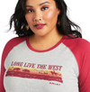 Ariat Ladies REAL Long Live 3/4 Sleeve Baseball Tee - Heather Grey/Red Bud - Curvy Fit