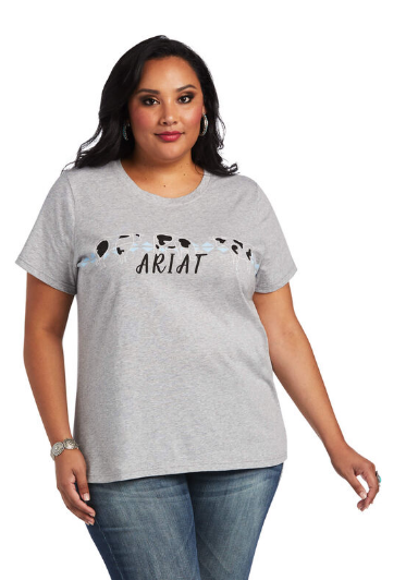 Ariat Ladies REAL Cow Pasture S/S Tee- Curvy Fit - Heather Grey