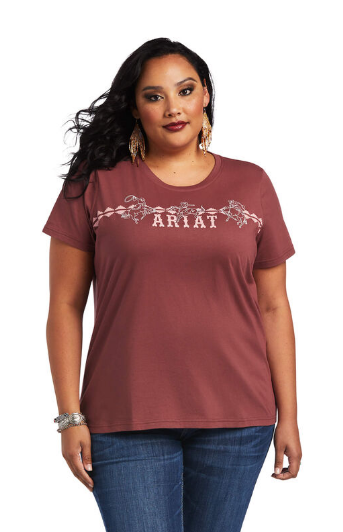 Ariat Ladies Real Bucking Bronc T-Shirt - Rose Brown/Curvy Fit