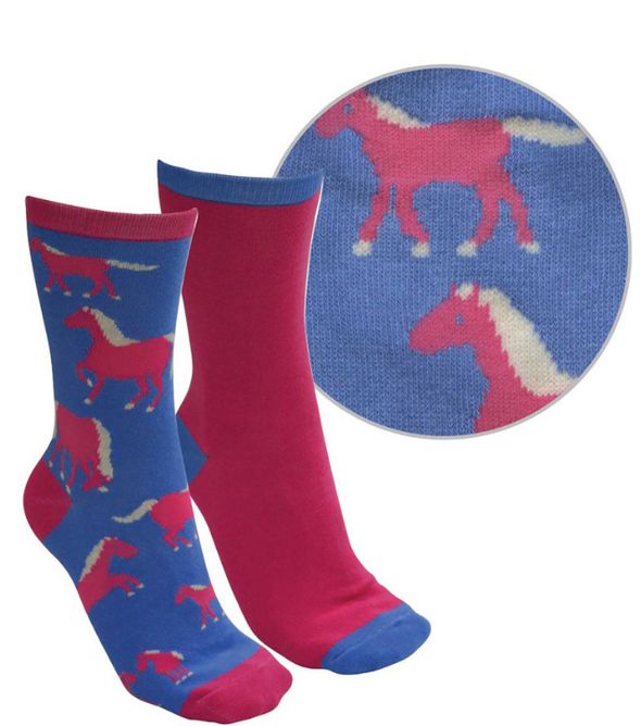 Thomas Cook Girl's Farmyard Socks - Blue/Bright Pink