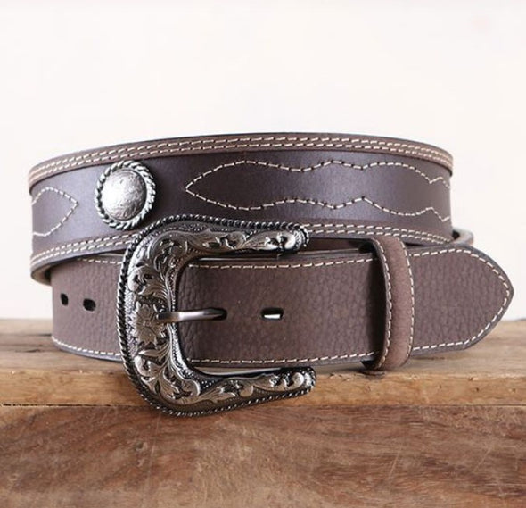 Roper Men's Belt - 1.1/2" Wide Genuine Leather & Pebble Grain Leather - Brown