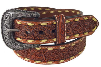 Roper Men's Belt - 1.1/2" Wide Genuine Hand Tooled Leather - Brown