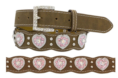 Nocona Girls Scallop & Heart Concho Leather Belt - Brown