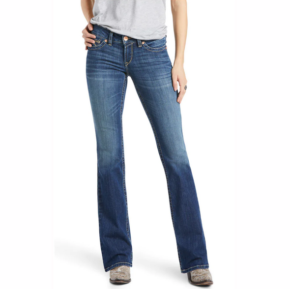 Ariat Ladies REAL Mid Rose Arrow Fit Virginia Boot Cut Jeans - Blue Topaz