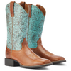 Ariat Ladies Round Up Wide Square Toe  - Beduino Brown/Turquoise Floral Emboss