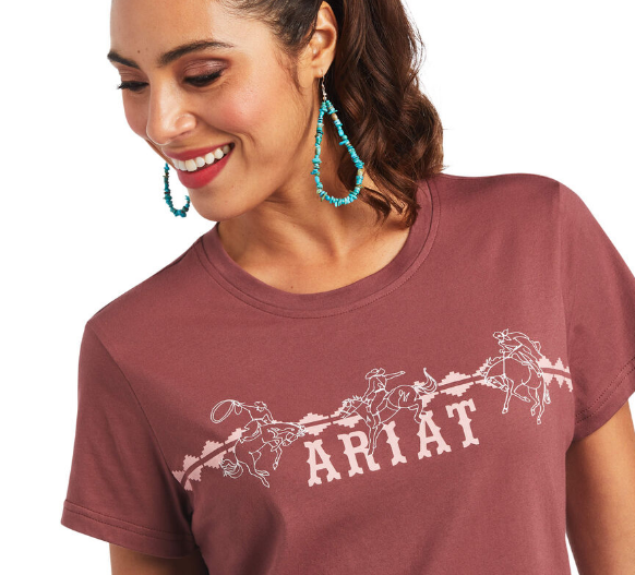 Ariat Ladies Real Bucking Bronc T-Shirt - Rose Brown