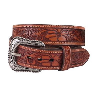 Roper Men's Belt - 1.5" Floral Tooled Genuine Leather - Natural