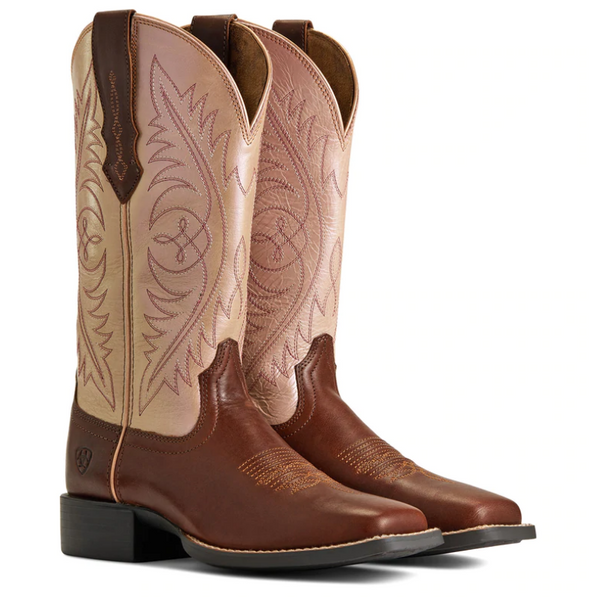 Ariat Round Up Wide Square Toe Boots C Fit - Festival Brown/Champagne
