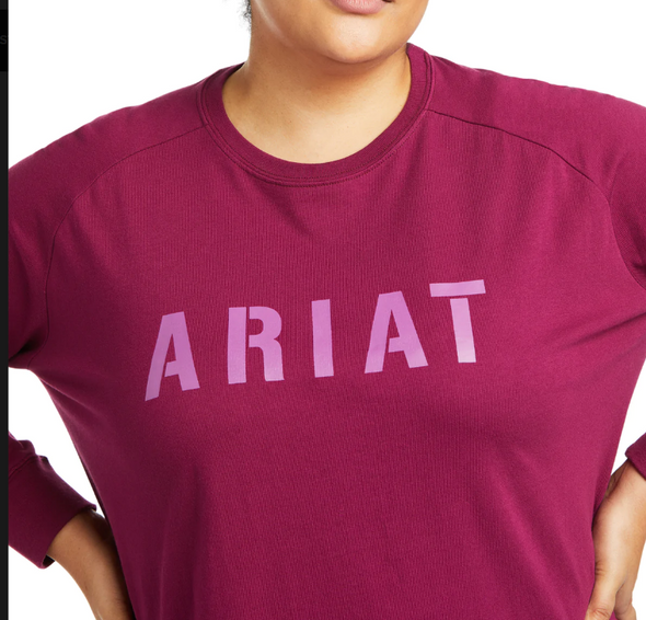 Ariat Ladies Rebar Cottonstrong Block L.S T-Shirt - Purple Potion