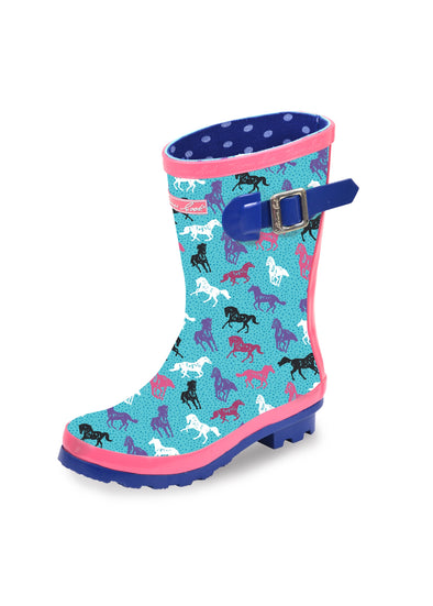 Thomas Cook Kids Horse Play Gumboots - Pale Blue/Pink