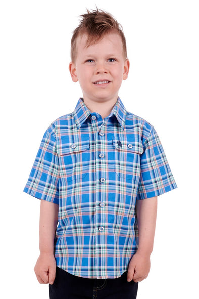 Thomas Cook Boy's Baxter S.S Shirt - Blue/Tan