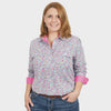Just Country Ladies Georgie Half Button Print L/S Workshirt (WWLS2311) - Sky Mini Floral