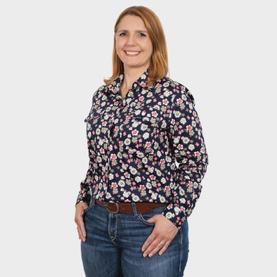 Just Country Abbey Full Button L/S Print Workshirt (WWLS2343) - French Navy Floral