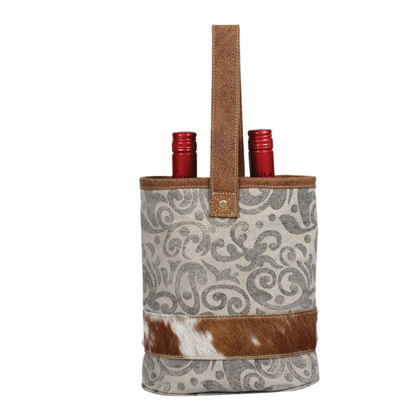 Swirly Canvas & Cowhide Wine Caddy