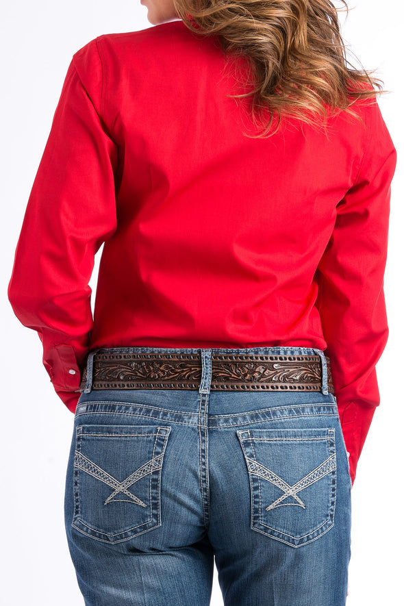 Cinch Ladies Solid Button Down L/S Shirt - Red