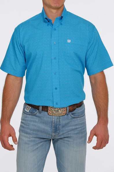 Cinch Men's Kaleidscope Print Button Down S/S Shirt -Blue/White