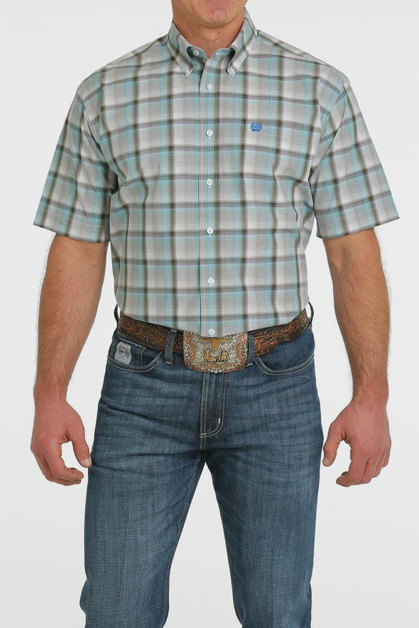 Cinch Men's Plaid Button Down S/S Shirt - White /Green /Brown