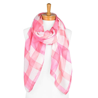 Pink Gingham Watercolour Scarf