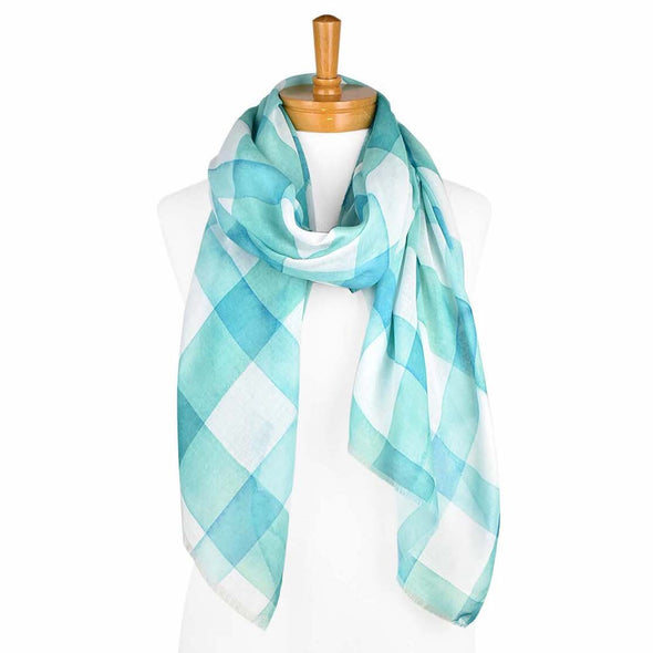Green Gingham Watercolour Scarf